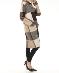 Joseph Ribkoff Checkered Feather Yarn Coat in mocha multi 1 - women's jacket - detail view