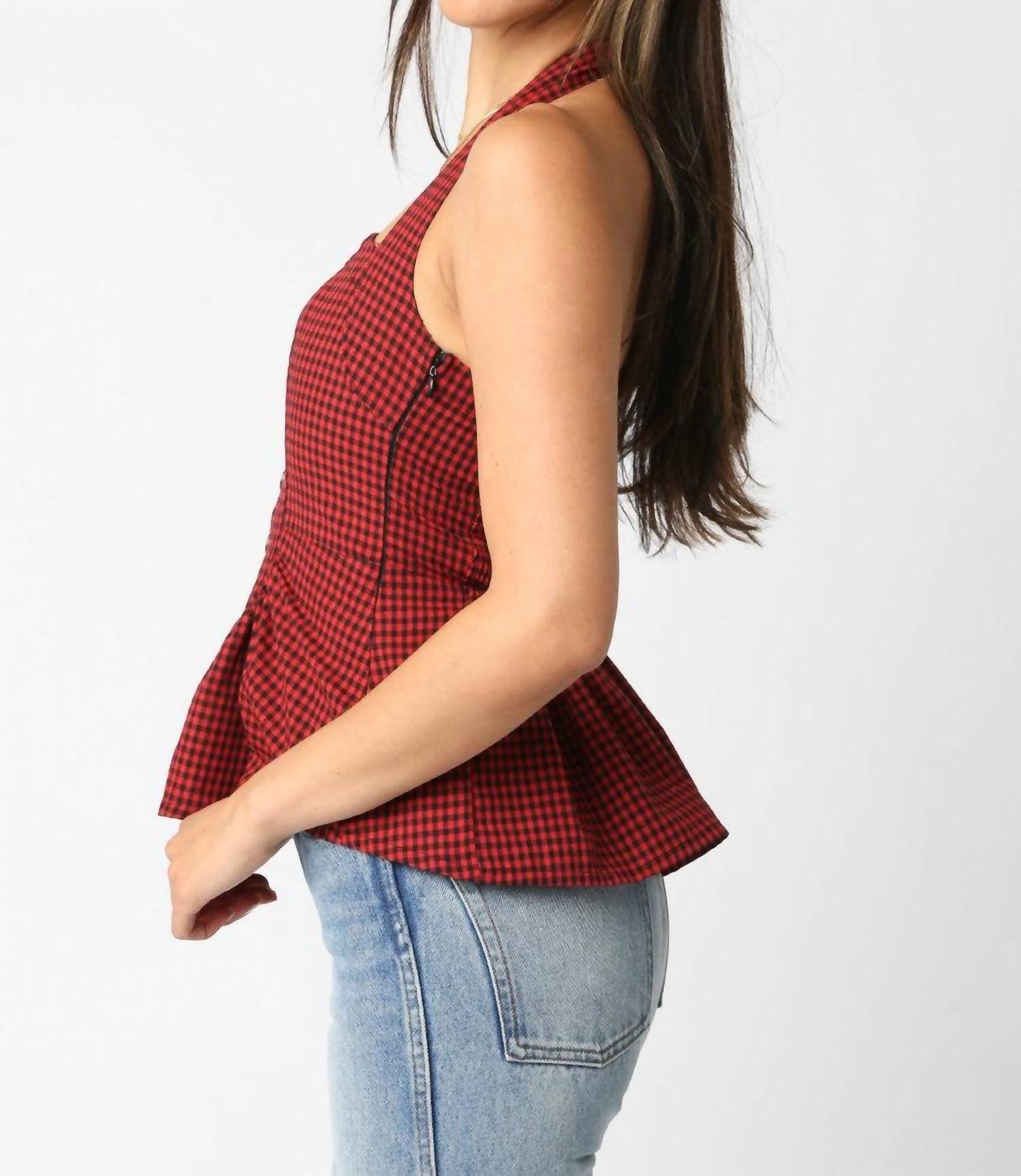 Olivaceous - Briana Checkered Halter Top