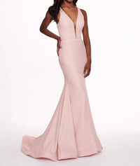 Rachel Allan - V-neck Fitted Crinckled Foil Jersey Evening Gown