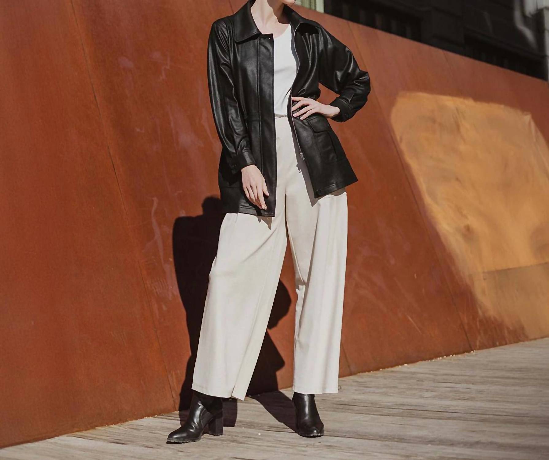 Clara Sun Woo - Liquid Leather Drawstring Waist Utility Jacket