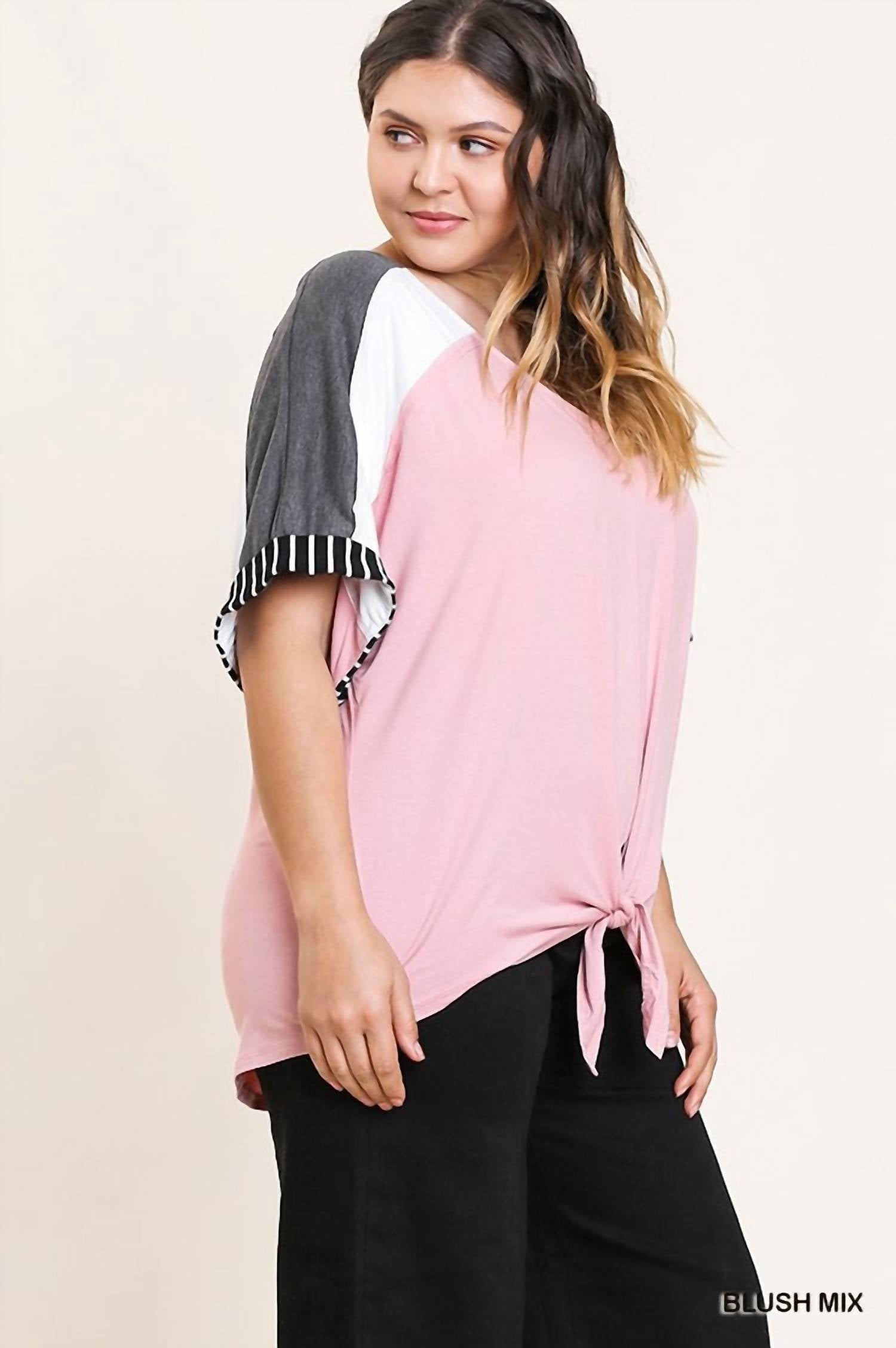 Umgee - Colorblock Waist Tie Top - Plus