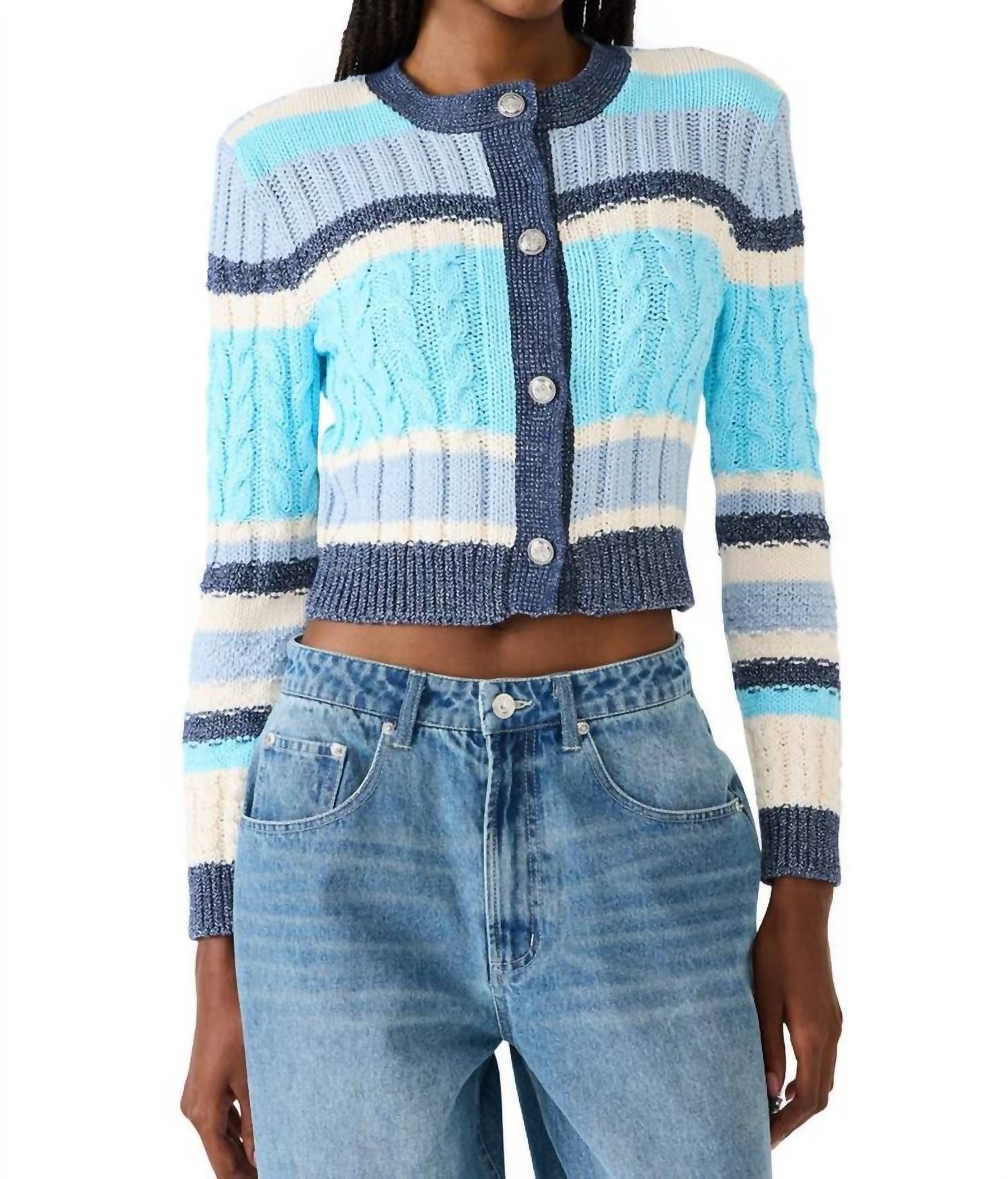 STEVE MADDEN Eviee Cotton Blend Cable Cardigan in blue - women's cardigan