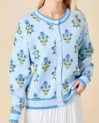 Main Strip - Floral Jacquard Sweater Knit Cardigan Top