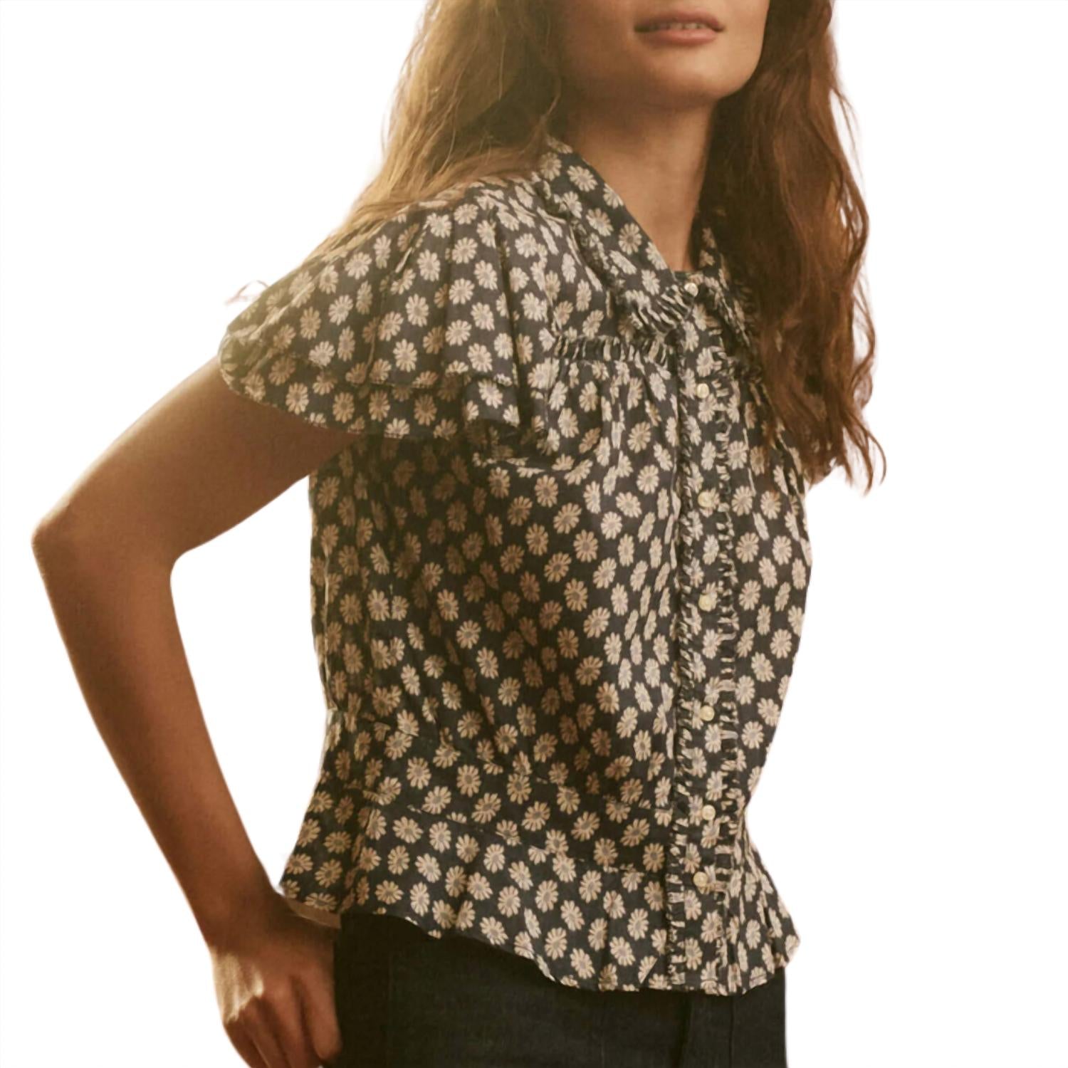 THE GREAT. Women's The Gardenia Top in mini evening daisy - women's blouse - alternate view