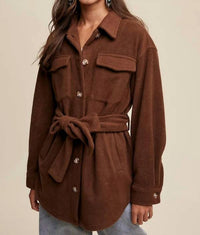 Listicle - Soft Teddy Shacket with Tie