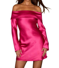 Lulus Luxurious Vision Satin Off-the-shoulder Mini Dress in berry pink - women's dress