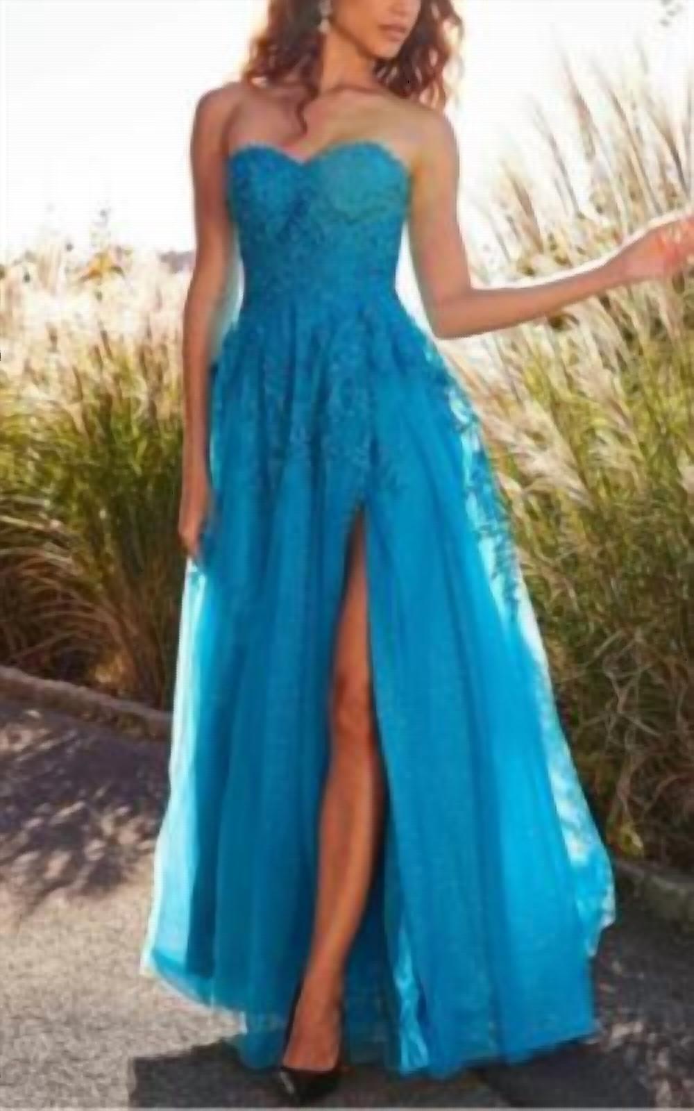 Jovani - Strapless Lace Glitter Tulle Ballgown