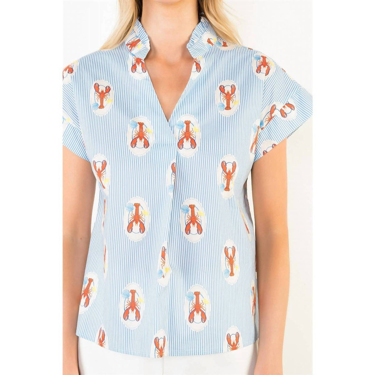 Thml - Striped Short Sleeve Lobster Print Top
