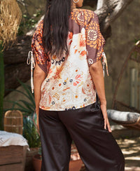 PAPARAZZI Border Print Top With Keyhole Sleeves in peach - women's blouse - view 4