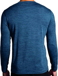 BROOKS Luxe Long Sleeve Tee in heather blue slate - men's long sleeve top - detail view