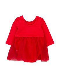 RuffleButts Long Sleeve Tulle Romper Dress in red - kids' dress - view 4