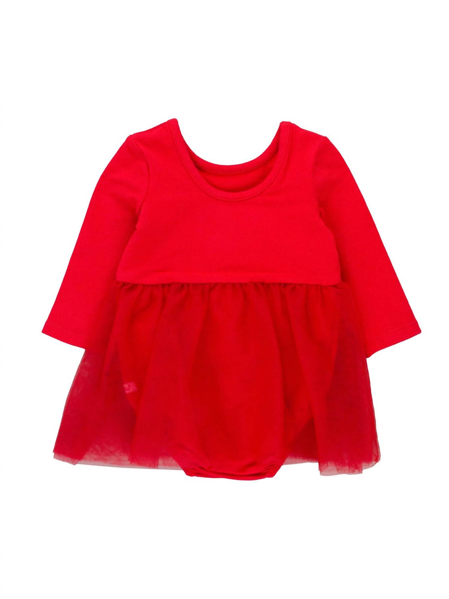 RuffleButts Long Sleeve Tulle Romper Dress in red - kids' dress - view 4