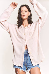 143 Story - Cozy Vibes Quilt Rib Button Down Top