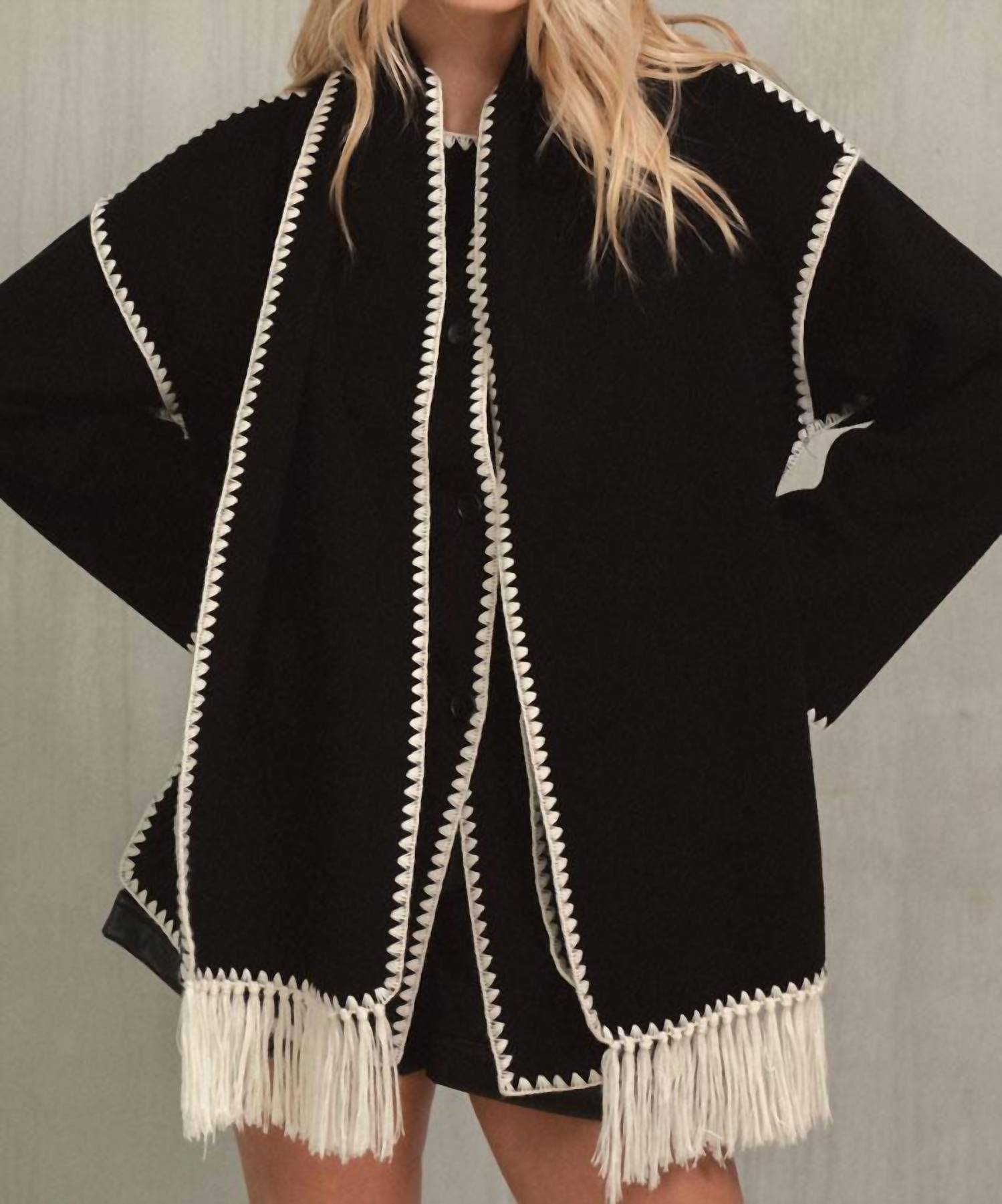 ELAN Olivia Stitch Jacket with Scarf in black - women's jacket - view 4