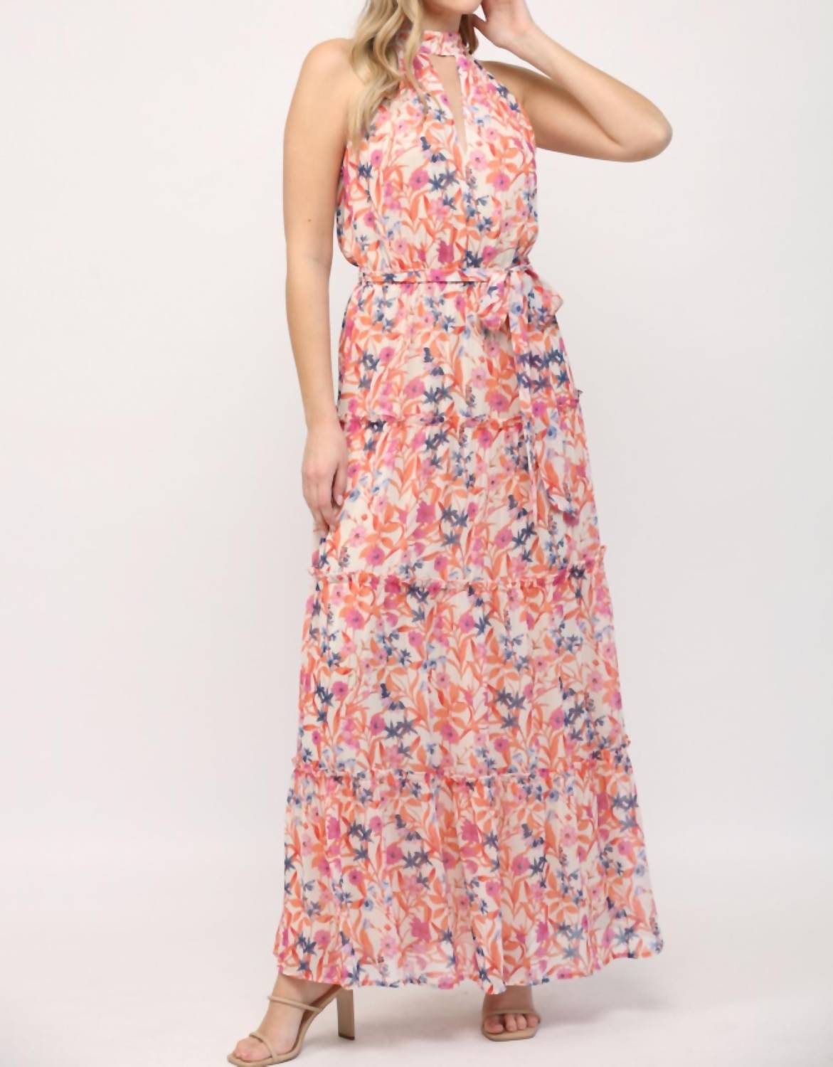 Fate - Keyhole Front Ruffle Hem Maxi Dress