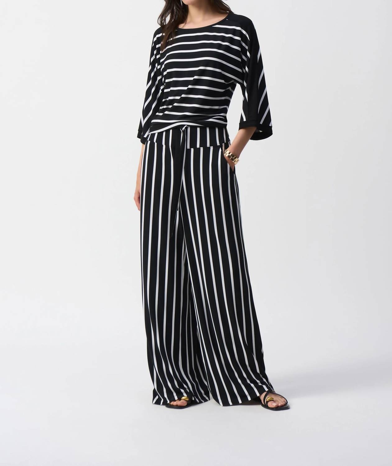 Joseph Ribkoff - Striped Silky Knit Wide-leg Pants