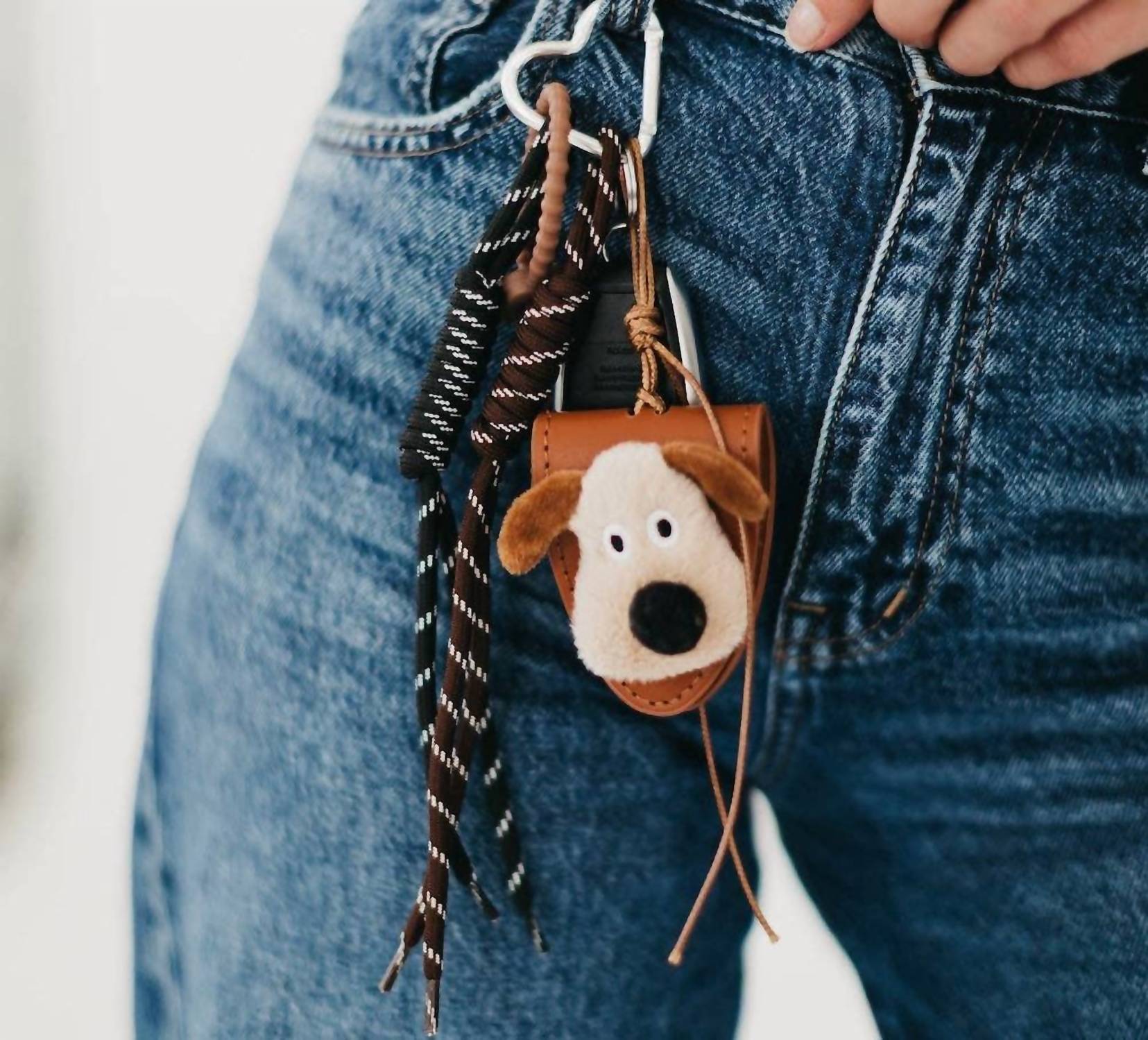 Pretty Simple Puppy Rope Charm Key Chain Bag Charm in brown - women's accessory - detail view