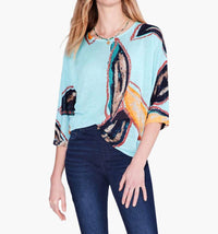 Nic + Zoe Giana Grove Sweater in aqua multi - women's sweater - detail view