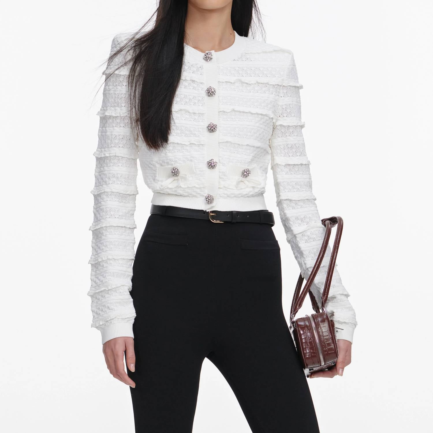 Self-Portrait - Pointelle Diamante Cardigan