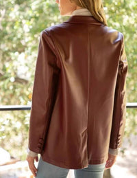 Voy - Double Button Faux Leather Tailored Blazer
