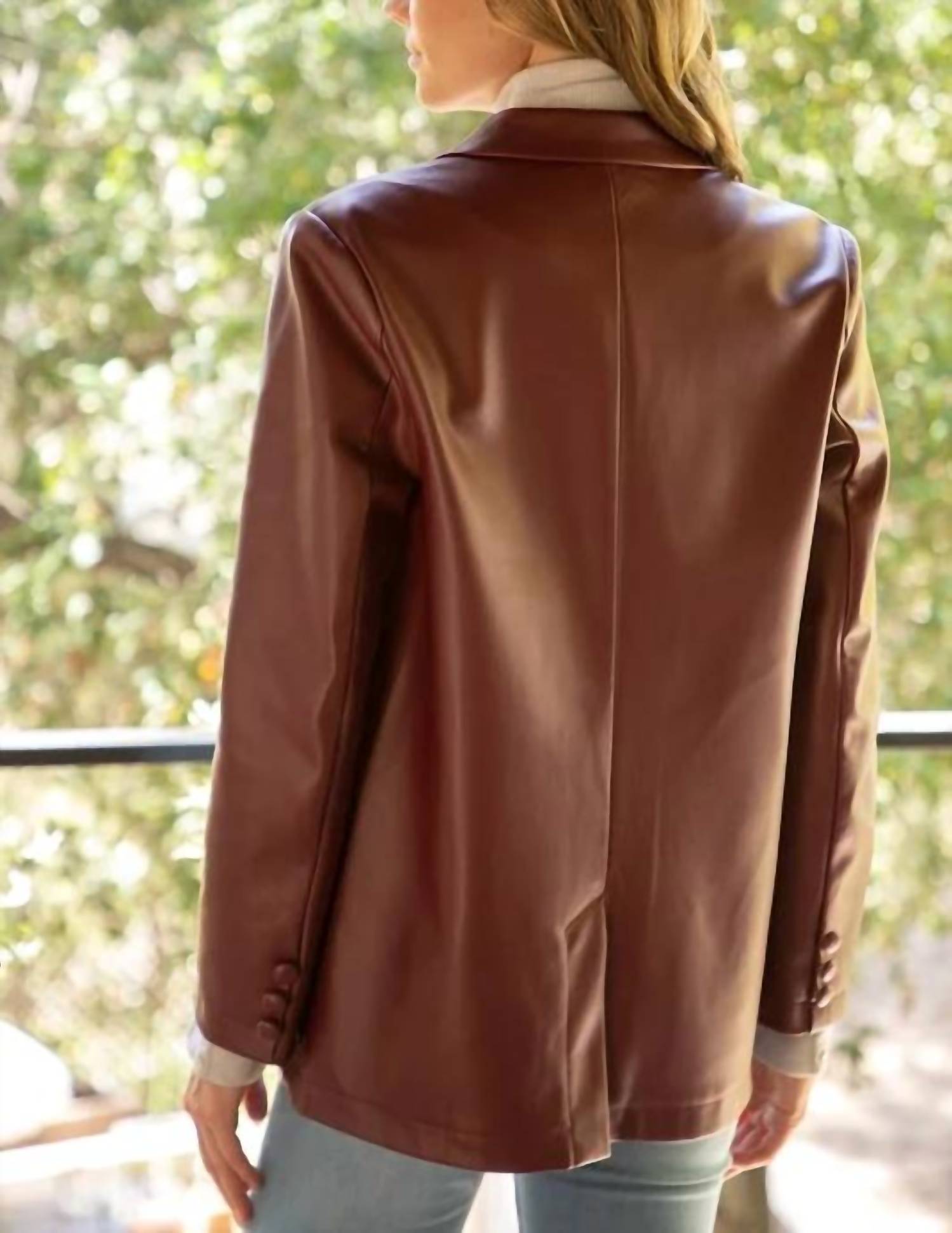 Voy - Double Button Faux Leather Tailored Blazer