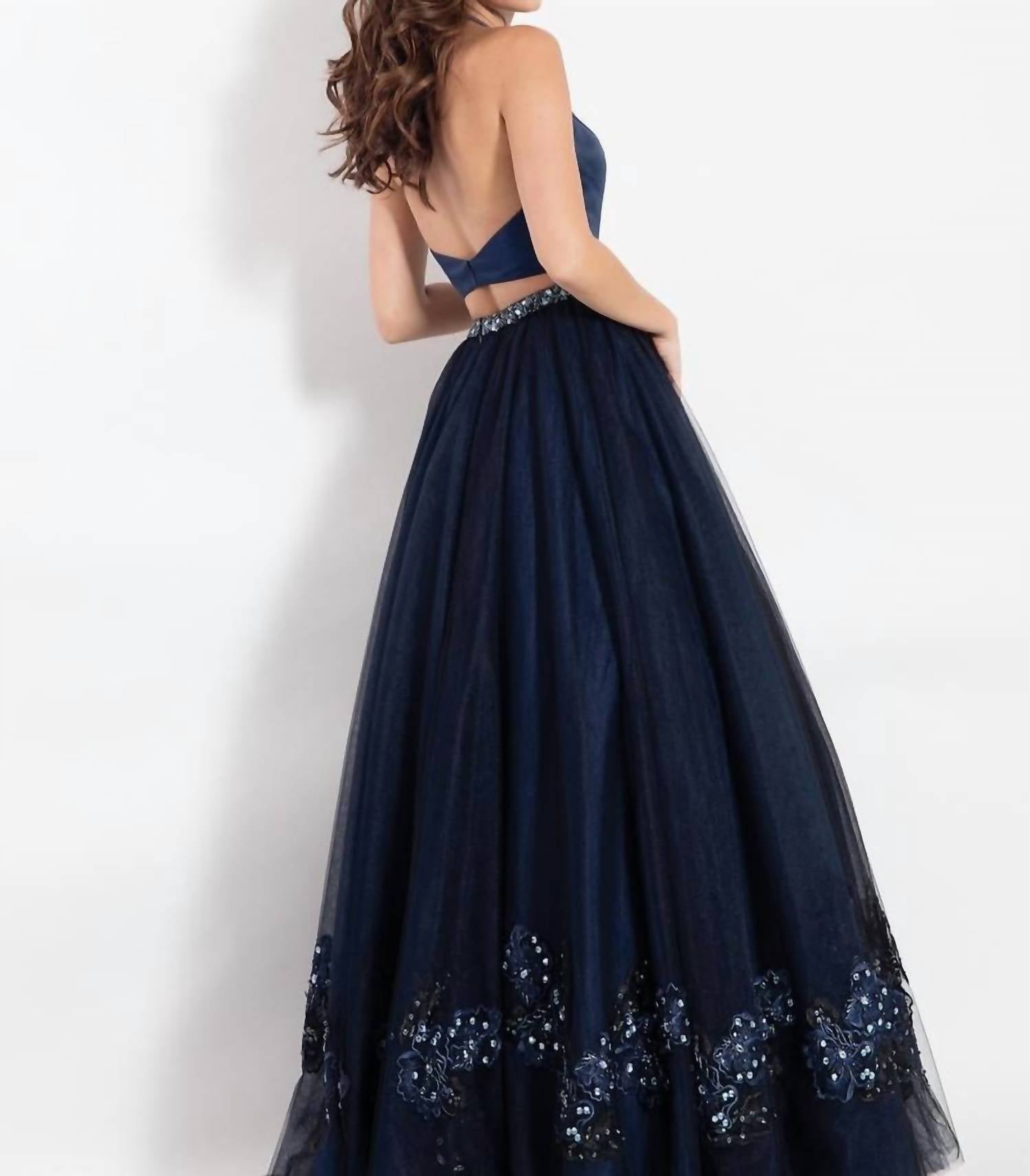 Rachel Allan - Two-piece Halter Neck Embroidered Tulle Gown