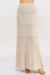 ELLISON Women's Knit Crochet Skirt in taupe - women's skirt