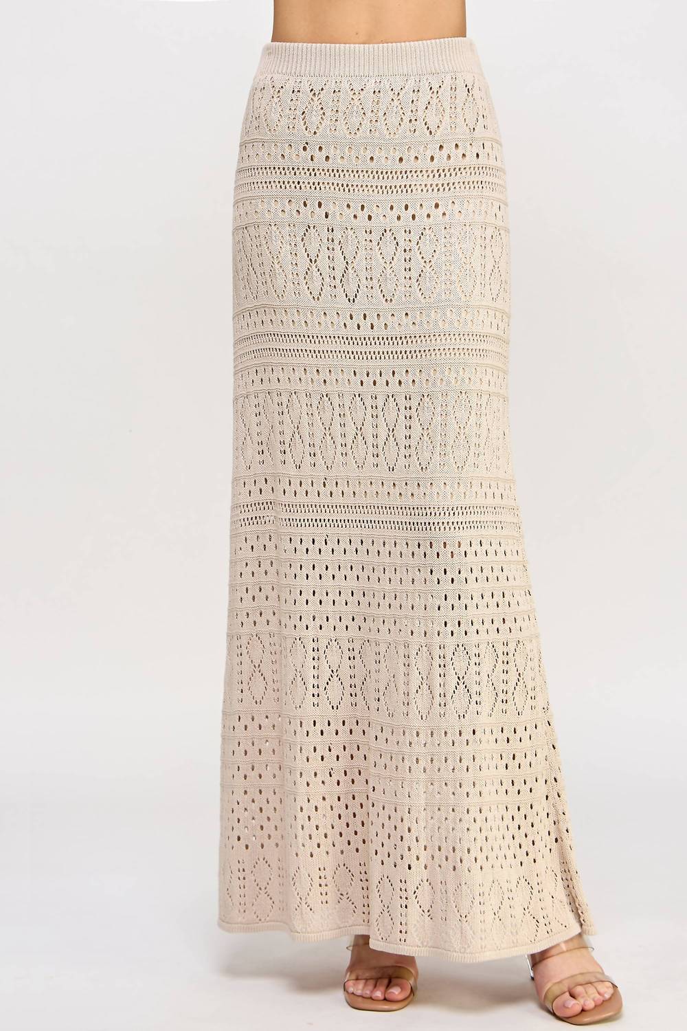 ELLISON Women's Knit Crochet Skirt in taupe - women's skirt