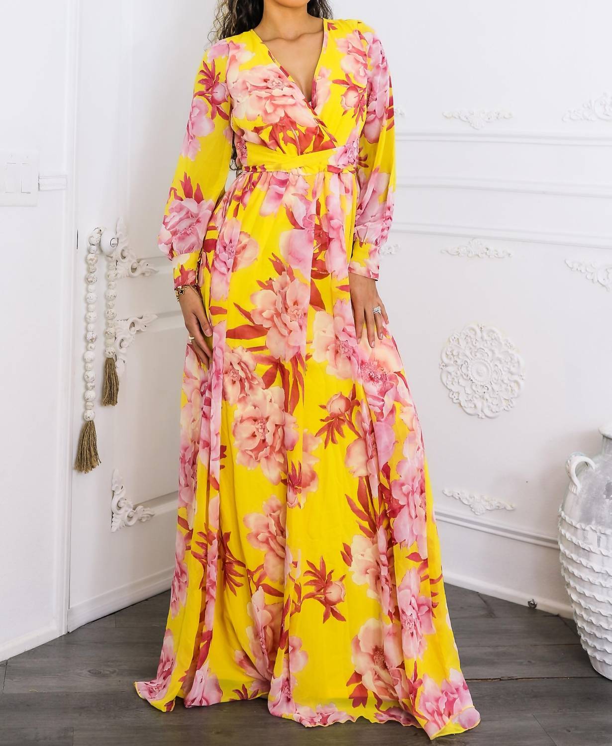 Surelymine - Sunset Bloom Maxi Dres Floral Wrap Dress
