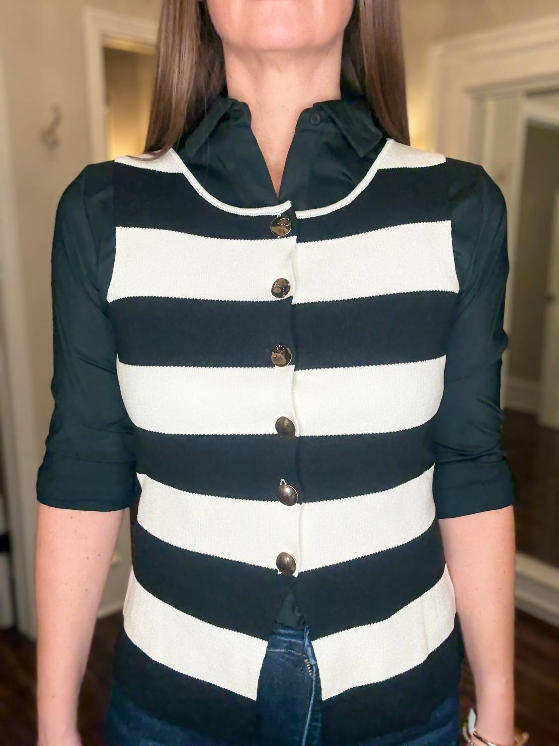 Evenuel - Striped Button Up Knit Top
