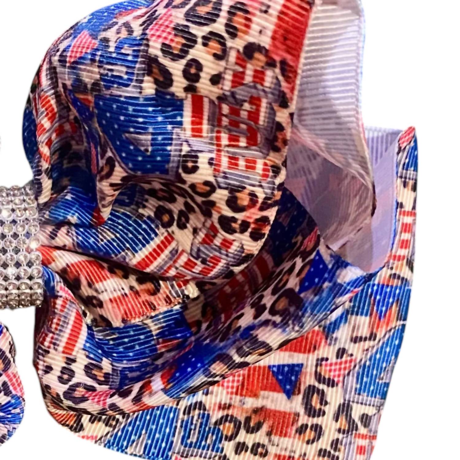Kids Charm - Kids Girls Patriotic Leopard Print 4th Of July Hair Bow