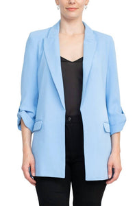 T Tahari - Lapel Collar Open Front Woven Blazer