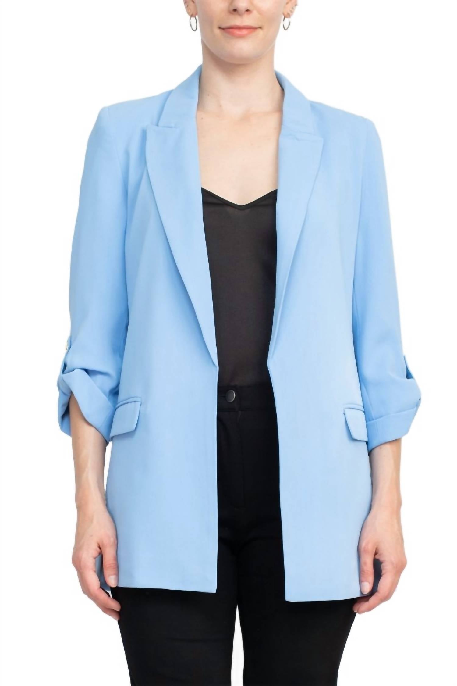 T Tahari - Lapel Collar Open Front Woven Blazer