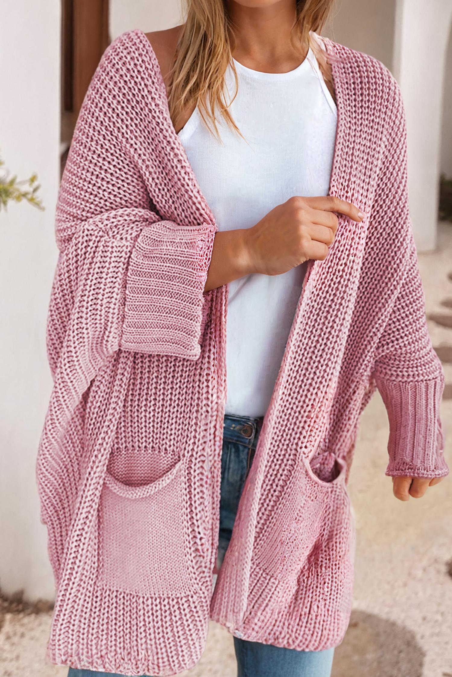 Little Daisy Closet - Oversized Fold Over Sleeve Open Front Cardigan