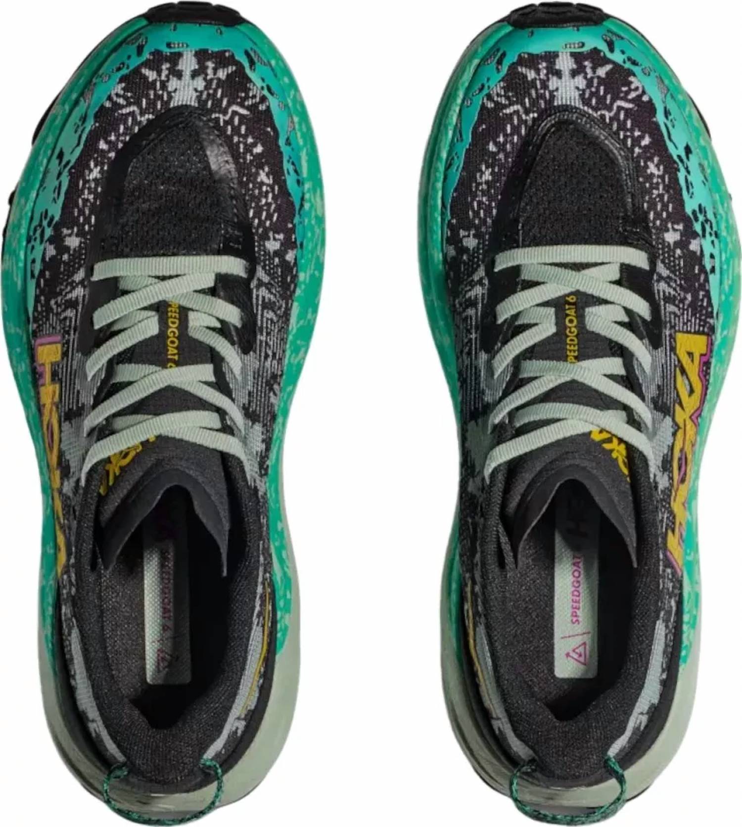 Hoka Women's Speedgoat 6 Running Shoes in black aloe vera 1 - women's shoe - detail view