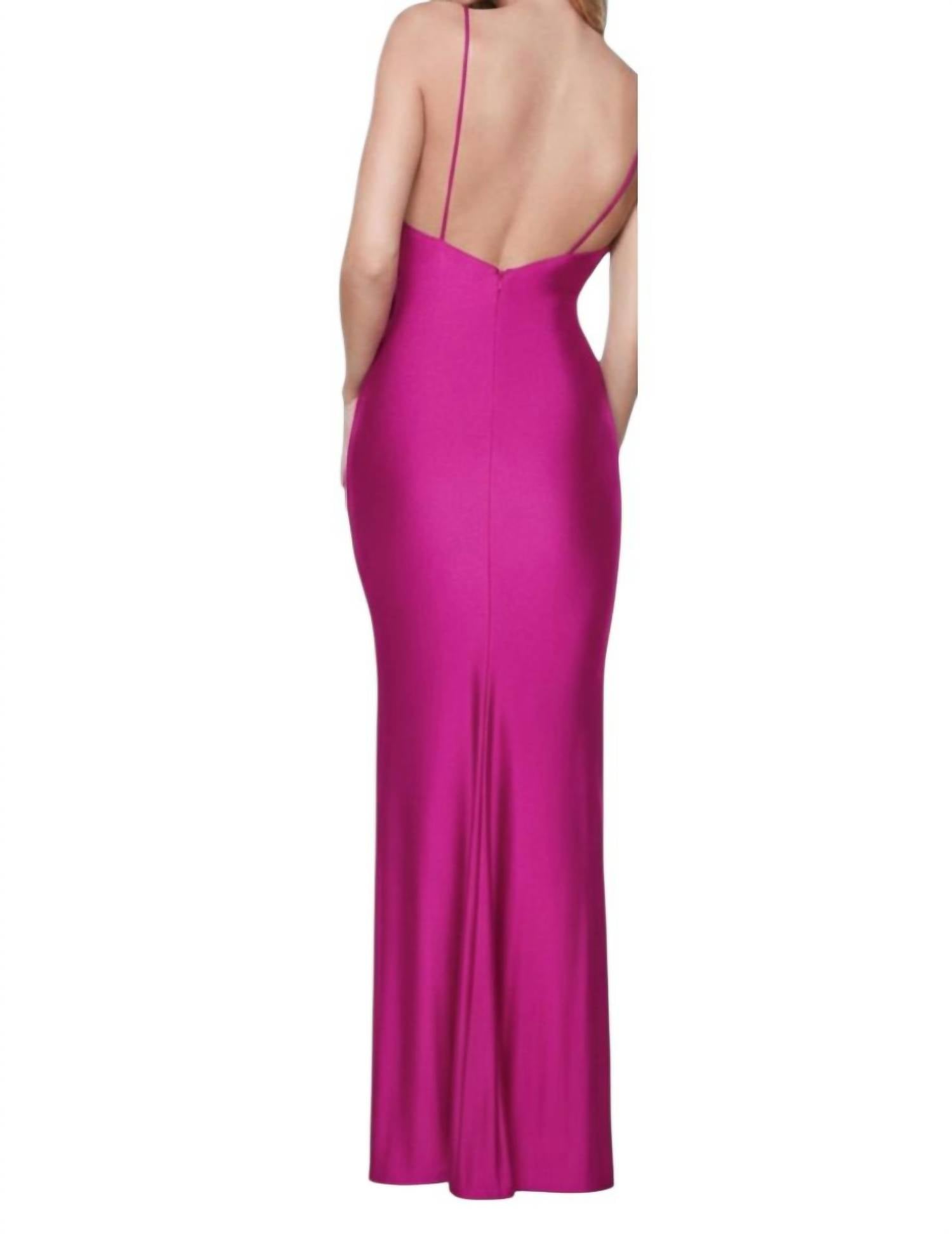 ALYCE PARIS Ruched Bodice Prom Dress in electric fuchsia - women's dress - detail view