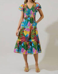 Sugarlips - Novi Tropical Patte Tiered Kelly Midi Dress