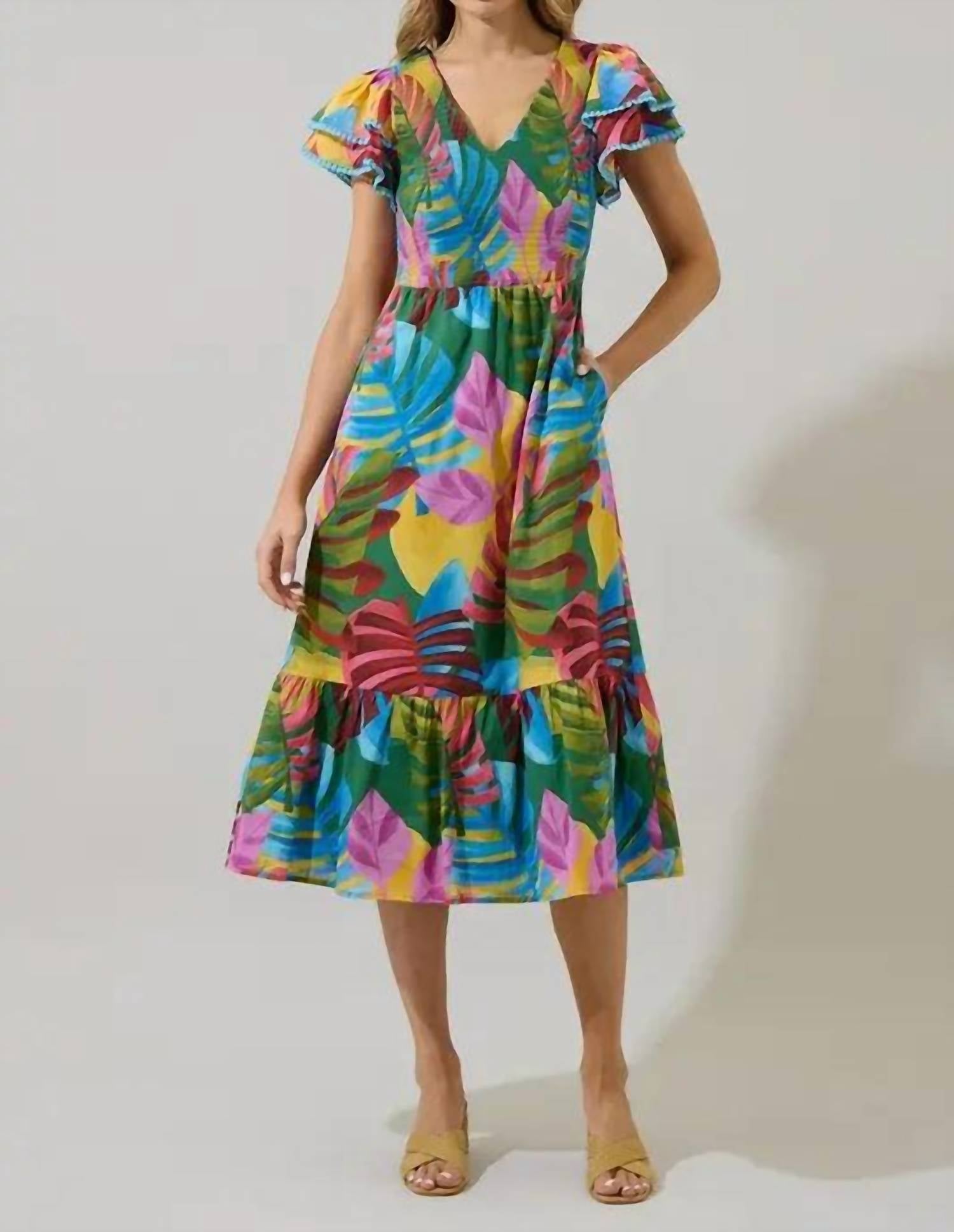 Sugarlips - Novi Tropical Patte Tiered Kelly Midi Dress