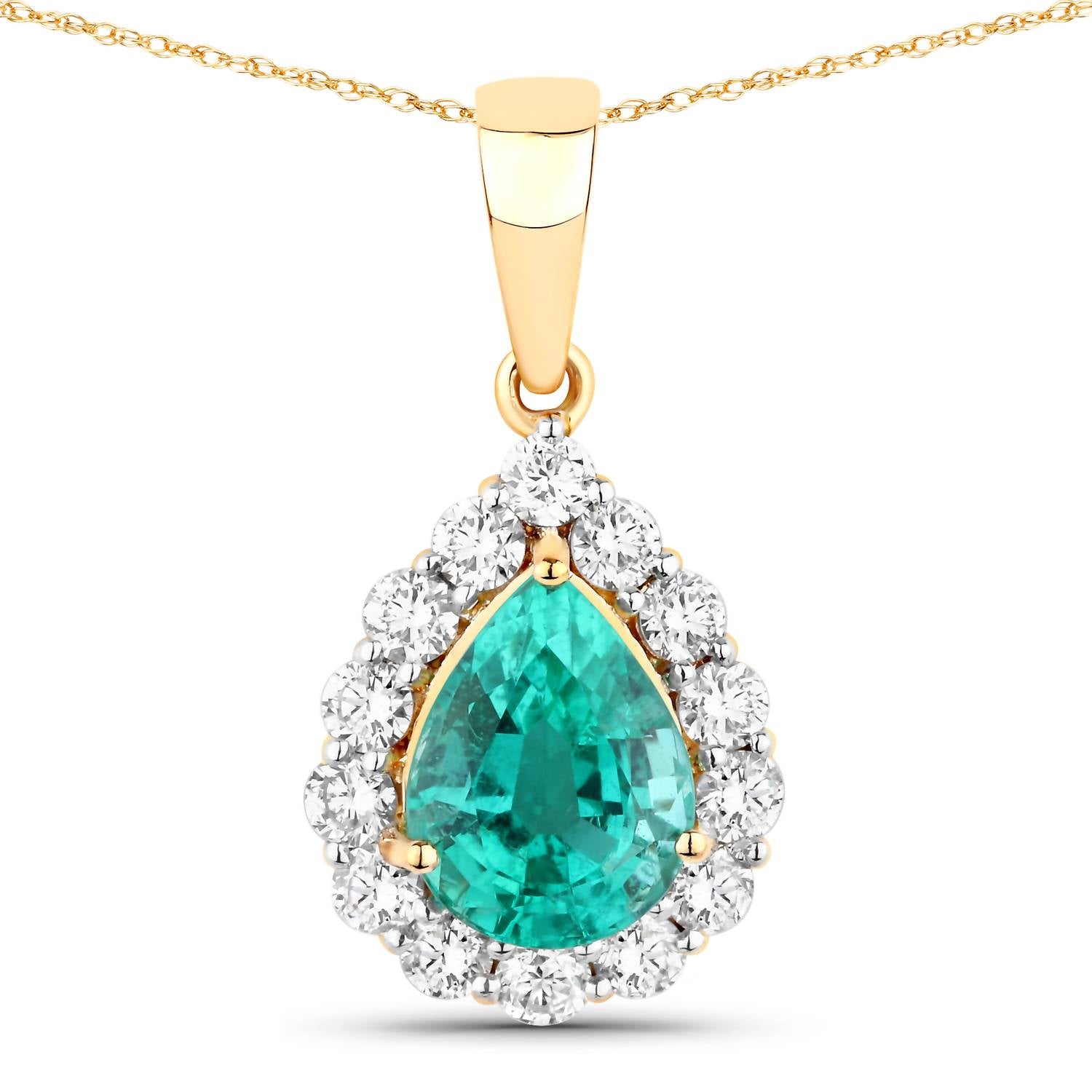 Diana M Jewels Women's Pear Natural Zambian Emerald Pendant Necklace (1.52 Ct) - Classic in 14k yellow gold - women's jewelry - detail view