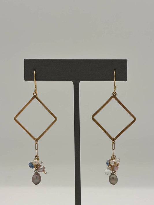 Blue Copper - Women's Multi Mini Pearl Kyanite & Herkimer Earrings