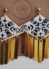 Crown & Heart - Women's Porcelain Tassel Earrings