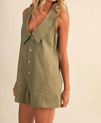 Klesis - Molly Oversized Cotton Twill V-neck Collared Romper