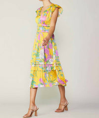 Current Air - Floral Print Pleated Midi Dress