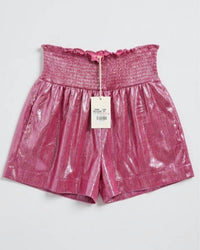 Southern Grace Kid's High Waisted Shimmer Shorts in pink - kids' shorts