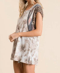 Ces Femme Tie Dye & Leopard Short Sleeve Top in tan - women's blouse - view 5