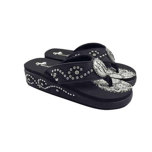Montana West - Women's Laser-cut Studs Wedge Flip Flops