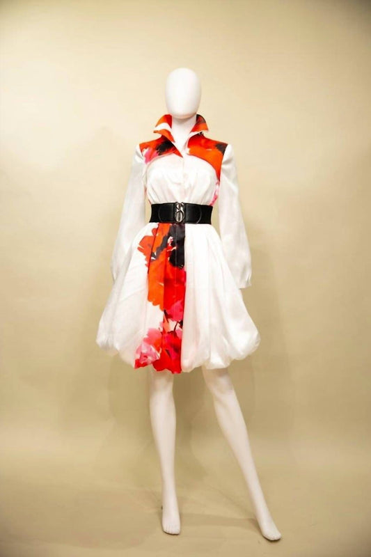 Samuel Dong - Women's Print Dupioni Bubble Coat/dress