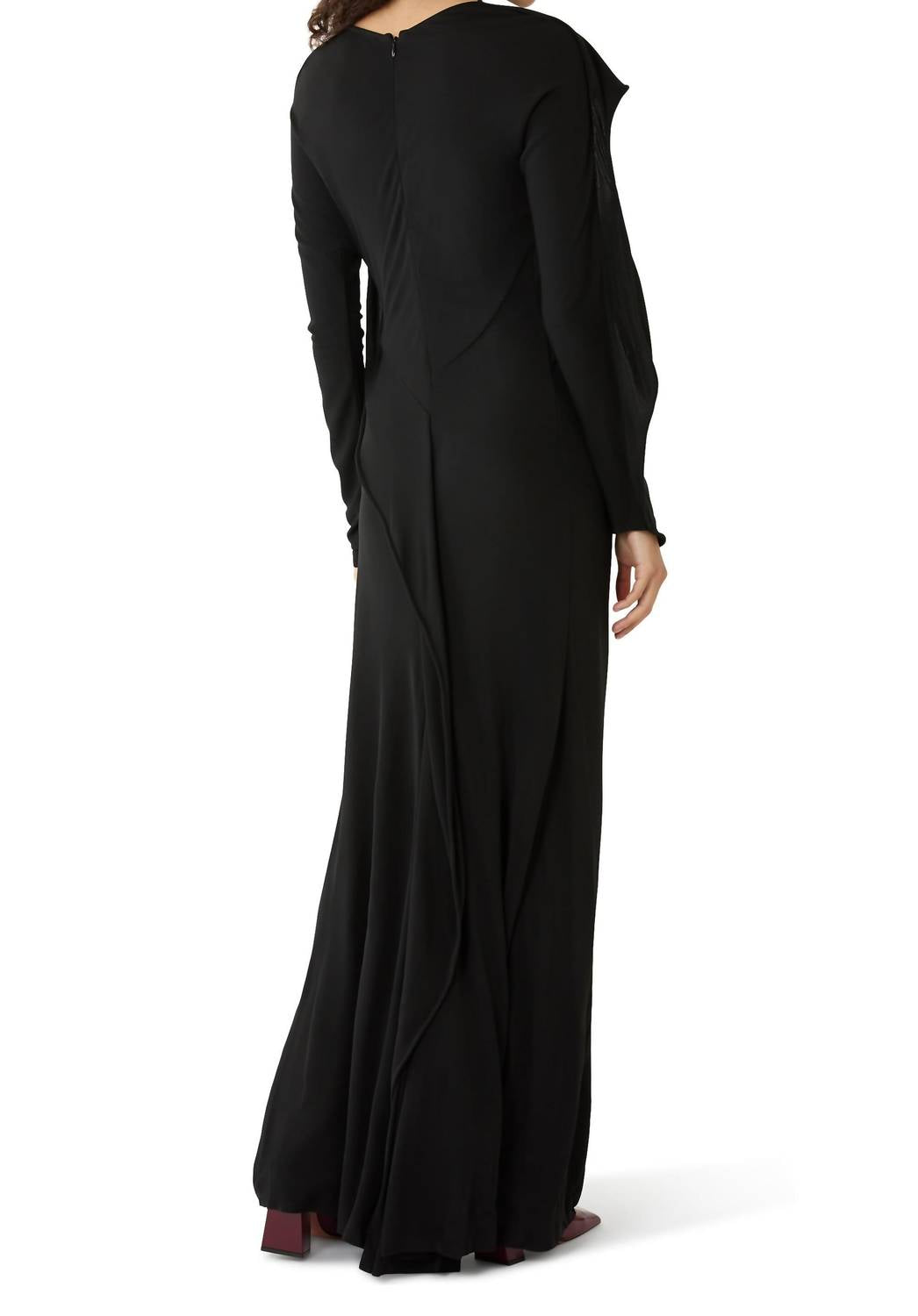 VICTORIA BECKHAM Long Sleeve Draped Jersey Gown in black - women's dress - detail view