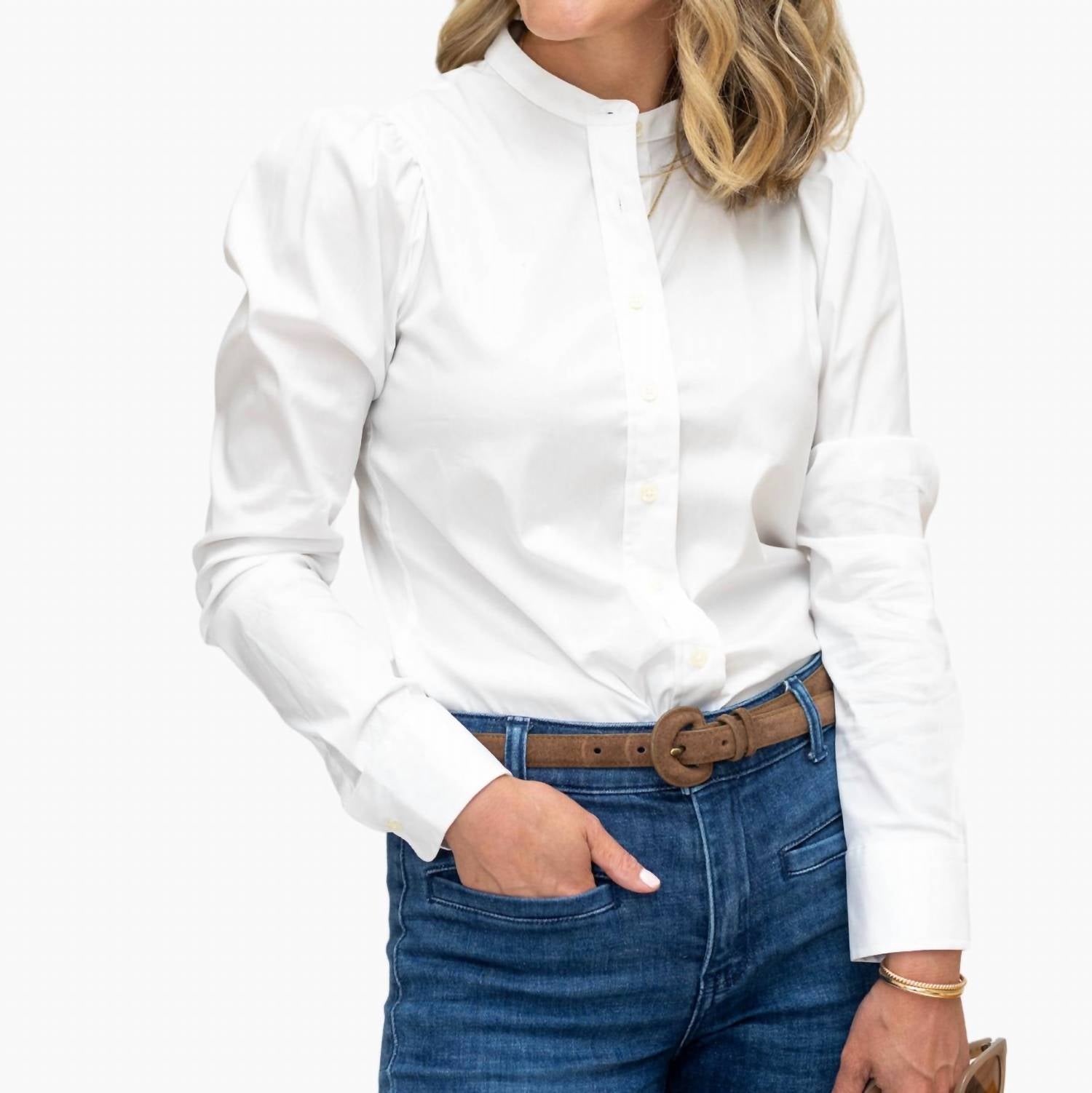 THE SHIRT Puffed Shoulder Button-up Shirt in white - women's blouse