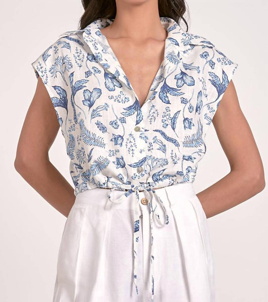 Elan - Floral Cap Sleeve Collared Shirt